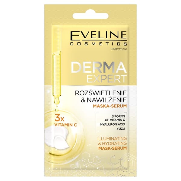 Eveline Kosmetik Derma Expert Lysnende-Fugtgivende Cremegmaske-Serum til Ansigtet, 8 ml