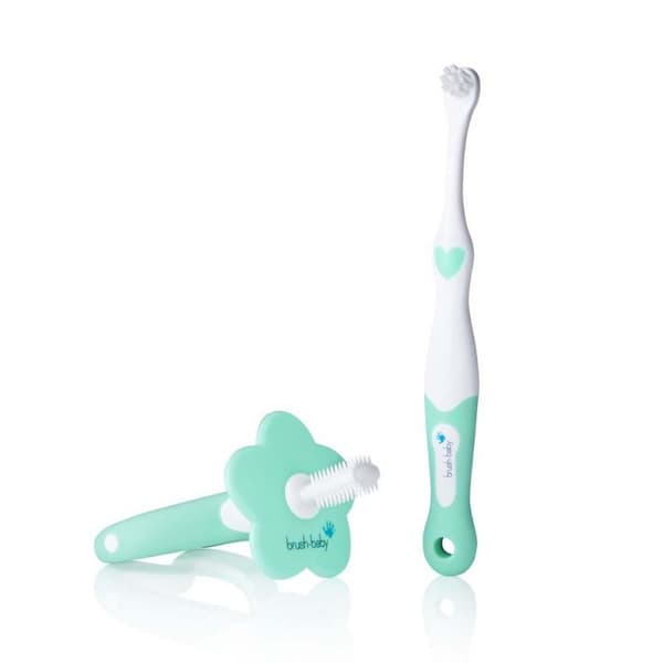Brush-Baby Min Første Tandbørste & Bidering Sæt til Børn 0-18 Måneder Mint