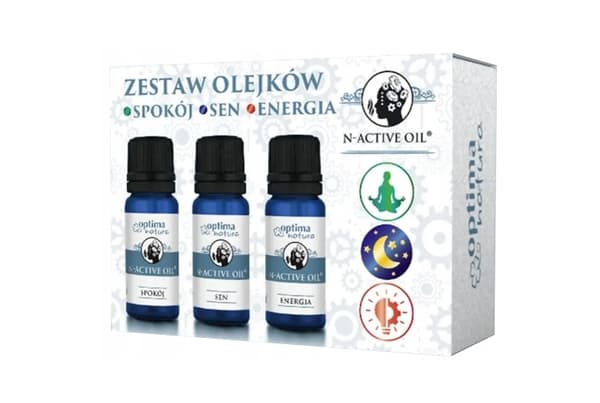 Optima Natura N-Active Öljy Sarja: Eteeriset öljyt Rauha 10 ml + Uni 10 ml + Energia 10 ml