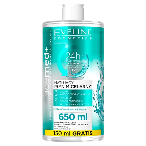 Eveline Facemed+ Mattapinnan Antava Misellivesi 3-in-1, 650 ml