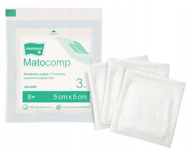 Gazekompressit Matocomp, 17 langallinen, 8-kerroksinen, 5x5 cm, 3 kpl.