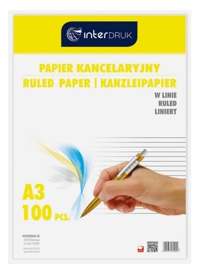 Arkiveringspapir i A3-format med linjer, 100 ark