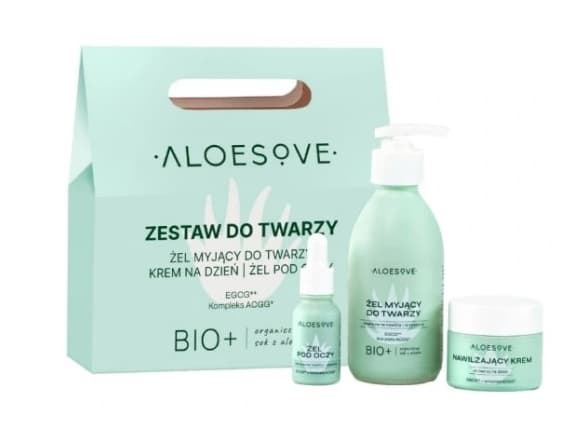 Aloe Vera Ansigtpleje Sæt: Rensende Gel 190 ml, Fugtgivende Creme 50 ml, Øjen Gel 15 ml