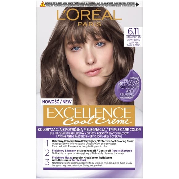 L'Oréal Paris Excellence Hårfärg 6.11 Mörkblond - Kylig Kräm med Ultralysten Effekt