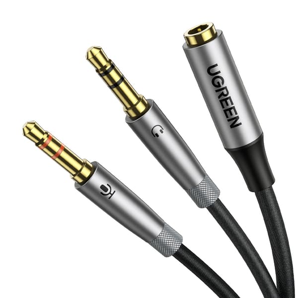 Ugreen AUX 3,5 mm jakki jakaja (naaras) - 2x 3,5 mm jakki (uros - mikrofoni ja kuulokkeet) hopea (AV193 50255)