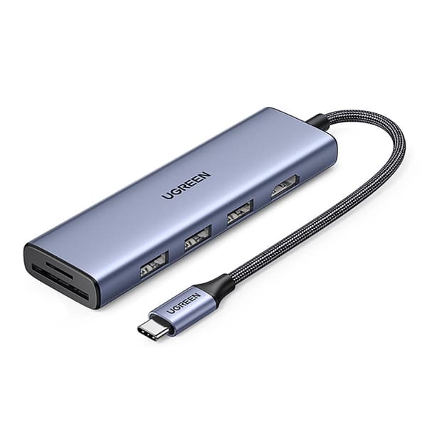 Ugreen CM511 6-i-1 USB-C Hub: HDMI / 3x USB-A 3.0 / SD/TF-kortläsare - Grå