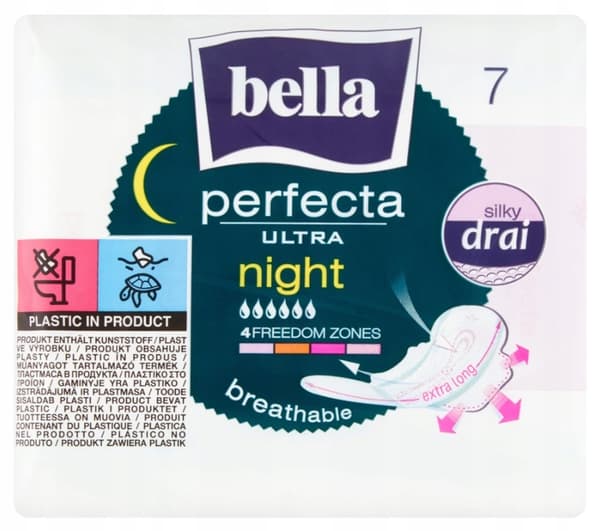 Bella Perfecta Natbind, Ultra Night, 7 stk - Hygiejniske natbind til kvinder, høj absorption, effektiv beskyttelse mod lækage.