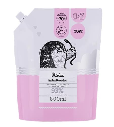 Yope, Duftende Rose og Røgelse Shower Gel 93%, 800 ml dispenser