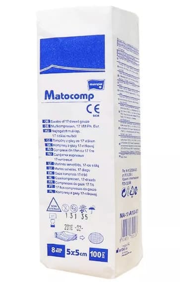 Gasfrie kompresser, 17-trådet, 8-lags, 5x5 cm, 100 stk.