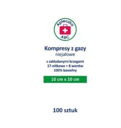 Paineenkestävät kertakäyttöiset kaasukompressit, 17-lankaiset, 8-kerroksiset, 10x10cm, ABC Ensiapupakkaus, 100 kpl