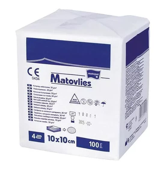 Kvalitetsfiberkompresser, ikke-sterile, 4-lags, Matovlies, 10x10cm, 40g, 100 stk.