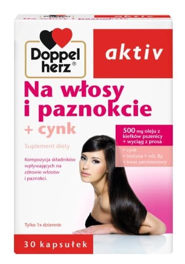 Doppelherz Aktiv Hius- ja kynsituote sinkillä, 30 kapselia