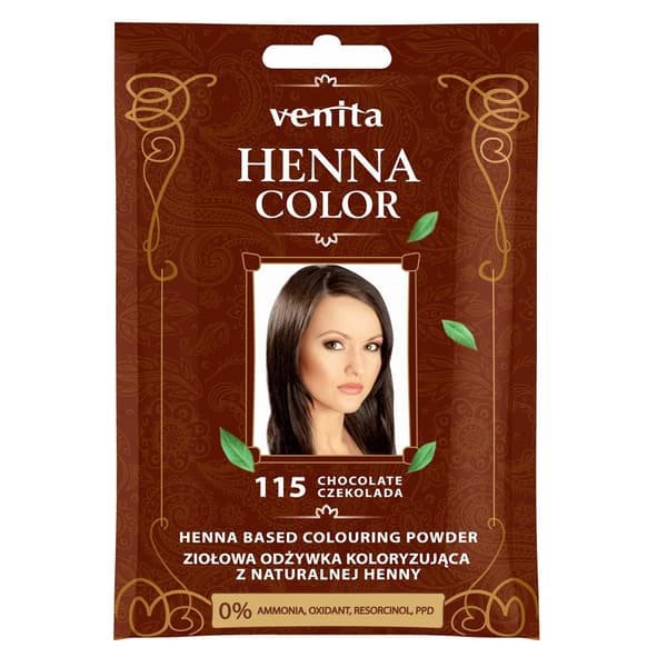 Venita Henna Värillinen Hoitoaine luonnonmukaista hennaa 115 Suklaa