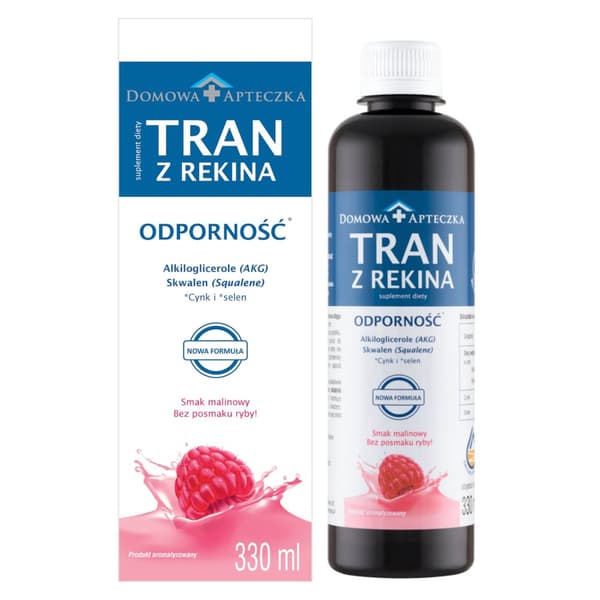 Tran med hallonsmak från hajleverolja, Nya Formeln, 330 ml/Komplett hälsoelixir med hallonsmak från den nya formuleringen, 330 ml