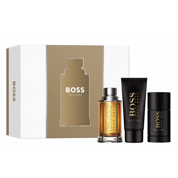 Hugo Boss The Scent Miesten Lahjapakkaus: Eau de Toilette 100 ml, Suihkugeeli 100 ml ja Deodoranttipuikko 75 ml