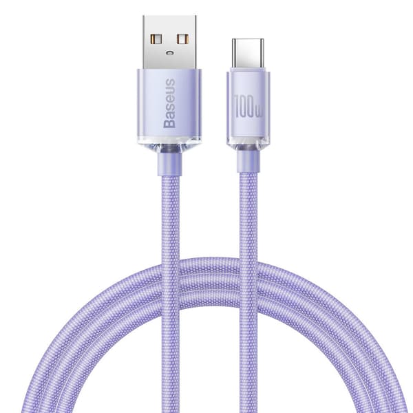 Baseus Crystal Shine-serien USB-kabel för snabb laddning och dataöverföring USB Typ A - Typ C 100W 1,2m lila