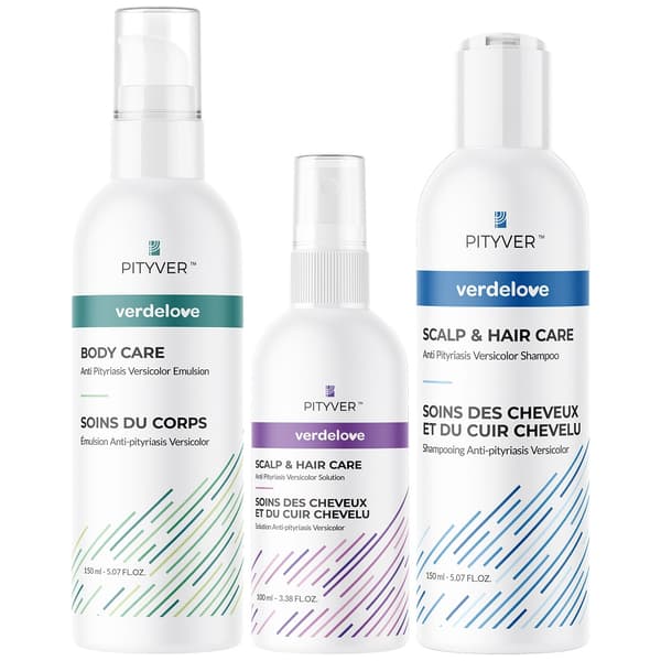 Pityver Hius- ja Ihohoitosetti: Shampoo hilseilyyn 150 ml + Päänahan hoitoneste 100 ml + Vartaloemulsio 150 ml