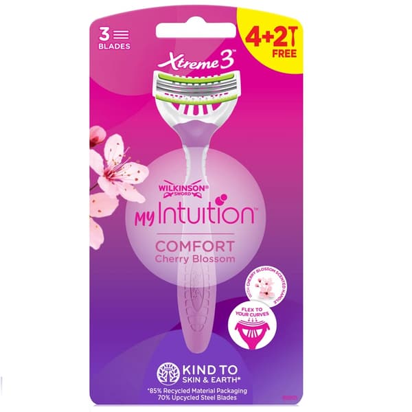 Wilkinson My Intuition Xtreme 3 Comfort Kirsikkapuun Kukka Naisten Partahöylä, 6 kpl - Naisten Partakone 6 Kpl
