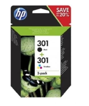 HP, Blækpatron 301 + 301, Sort og Farve