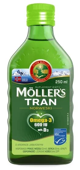Møllers Tran Norvæsk æble smag, 250 ml