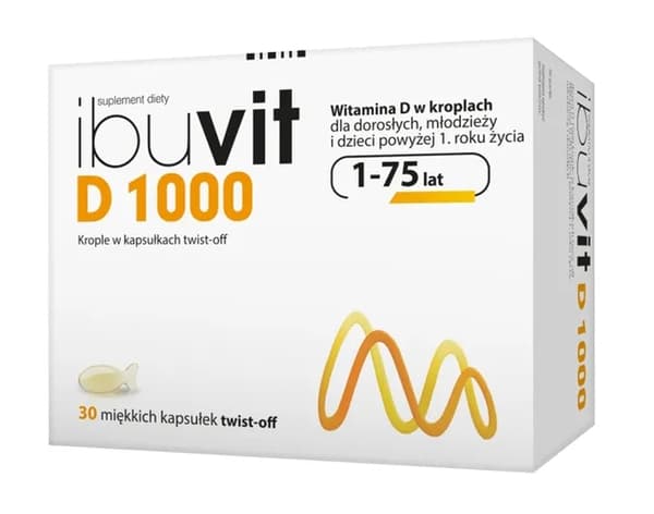 Ibuvit D 1000 I.U. Kosttillskott 30 kapslar för barn över 1 år och vuxna, Twist-off-pack