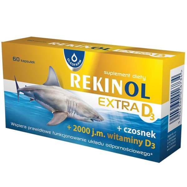 Rekinol Extra D3 Kosttillskott, 60 kapslar - Vitaminberikat kosttillskott för starkare immunförsvar och stärkt benhälsa.