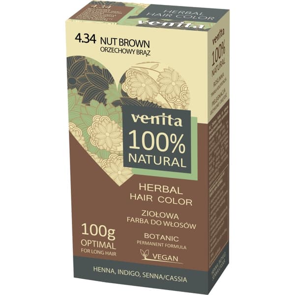 Venita 100% Naturlig Herbal Hårfärg 4.34 Valnötbrun, 100g