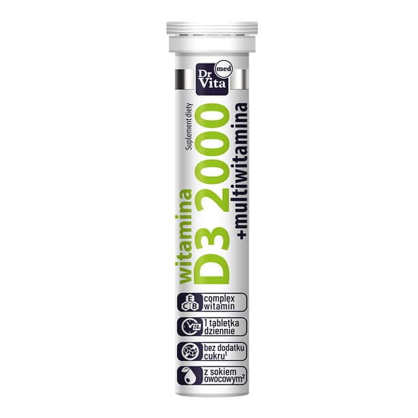 Dr Vita D3-vitamiini 2000 IU hedelmämehu, 20 poretablettia