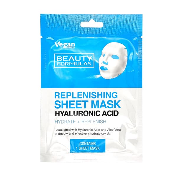 Beauty Formulas Hyaluronsyra Sheet Ansiktsmask, Återfuktande, 1 st