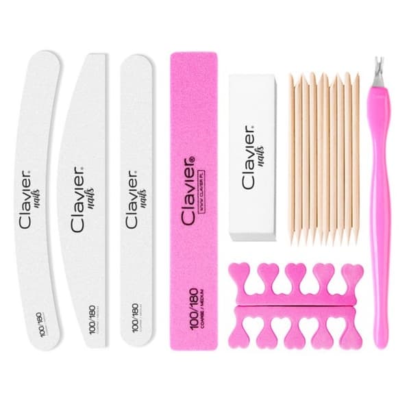 Professionellt Manikyrset: 3-fils Nagelfil + 10 Manikyrpinnar + Pedikyrseparator + Nagelbandspusher + Poleringsblock + Nagelpolerare