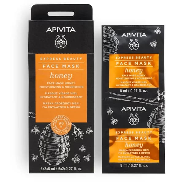 Apivita Express Beauty Fukt- och näringsgivande Ansiktsmask med Honung, 2 x 8 ml