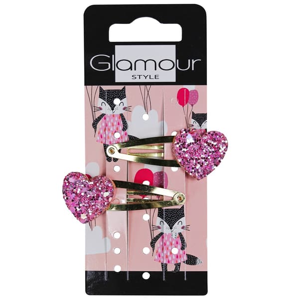 Glamour Barn Hårspännen med Glitterhjärtan, 2-pack