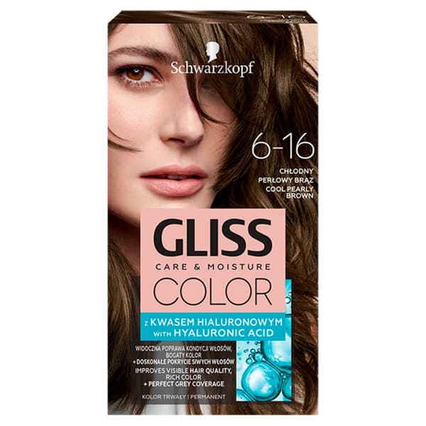 Gliss Color Hår Farve 6-16, Kølig Perlemorbrun med Hyaluronsyre