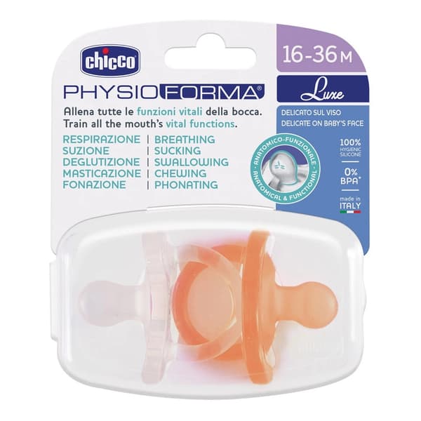 Chicco PhysioForma Luxe Silikone Beroligende Sut 16-36 måneder Orange, 2 stk