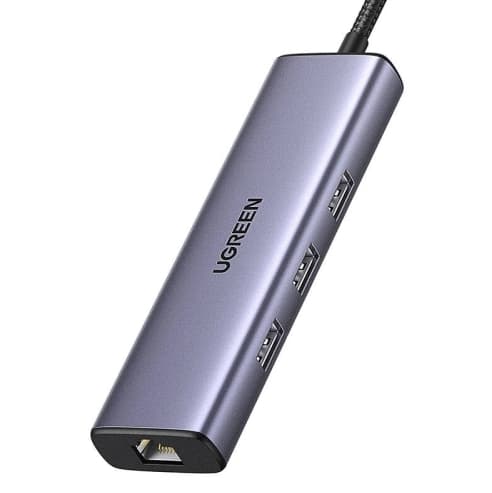 Ugreen CM512 6-i-1 USB-C Hub - 3x USB-A 3.0 / HDMI / RJ45 / USB-C PD - Grå