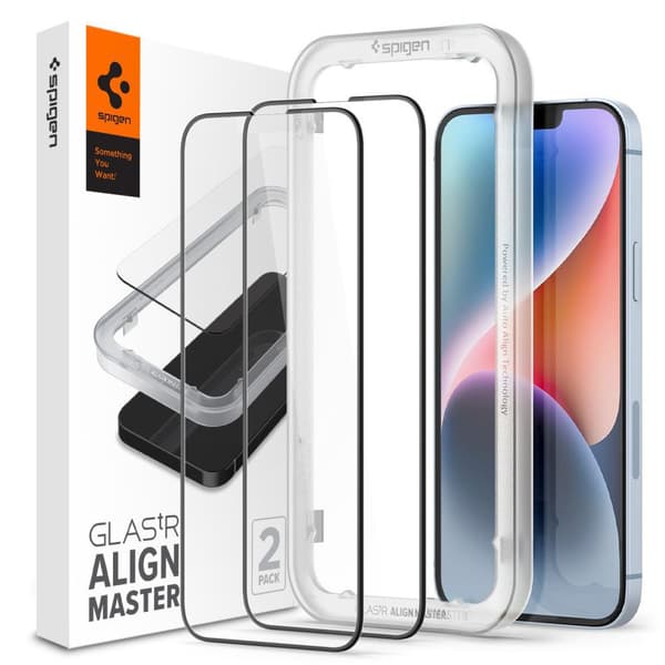 Spigen Skærmbeskytter i Hærdet Glas til iPhone 13/13 Pro/14 - Sort, 2 Stk.