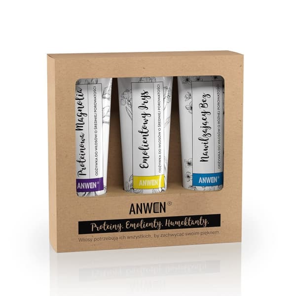 Anwen Hårbalsam Trio: Proteiner Grönt Te, Emollient Iris & Fuktgivande Syrén, 3x100 ml