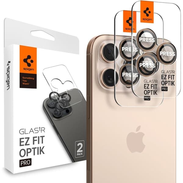 Spigen Optik Pro GLAS.TR ”EZ FIT” 2-PACK Kameraskydd för iPhone 16 Pro / Pro Max - Brun