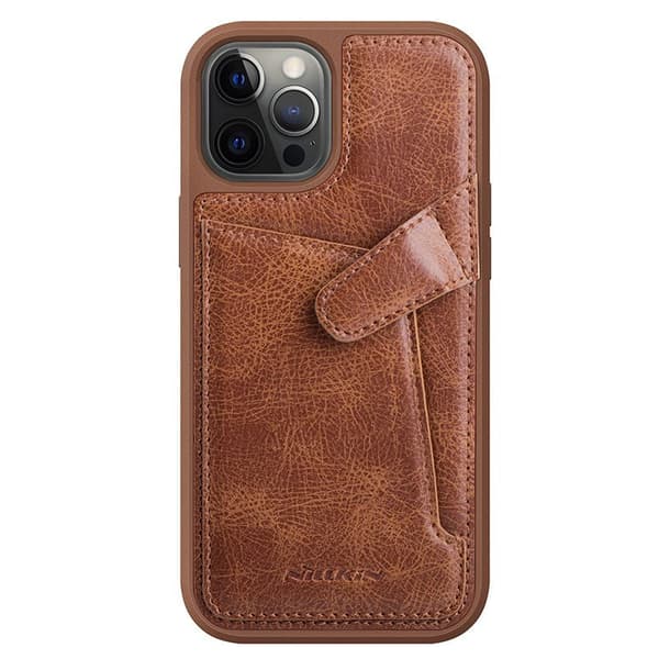 Nillkin Aoge Läderfodral flexibel pansarväska äkta skinn med ficka för iPhone 12 mini brun