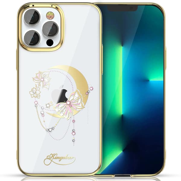Kingxbar Moon Series luksuriøst cover med Swarovski krystaller til iPhone 13 Pro guld (Sommerfugl)