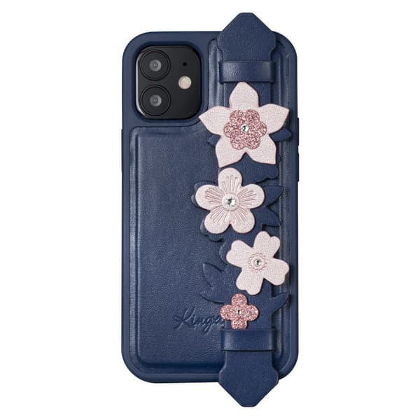 Kingxbar Sweet Series gelétaske med originale Swarovski-krystaller og stander til iPhone 12 Pro / iPhone 12 blå