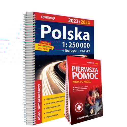 Puolan Autoatlas + Ensiaputaito-Opas 1:250 000