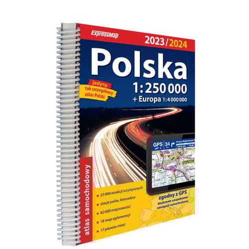 Puolan tieatlas 1:250 000 - Pehmeäkantinen karttakirja 2023, ExpressMap