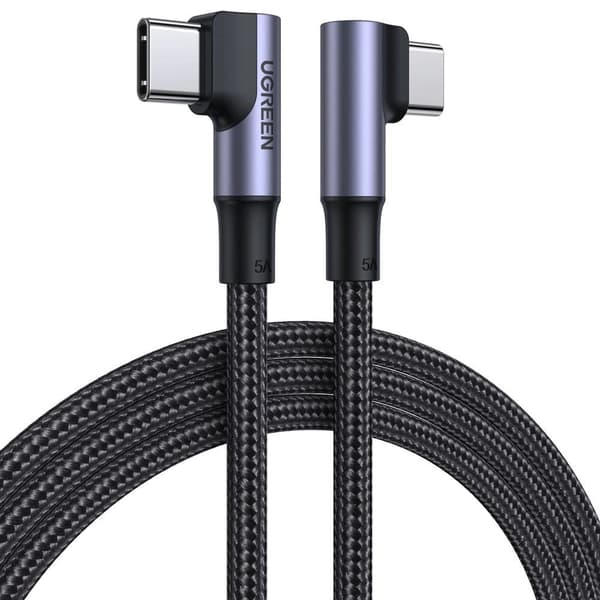 Vinklet USB-C til USB-C Kabel 100W 5A 2m - Ugreen US335 70698 - Sort - Hurtig Opladning 480Mb/s