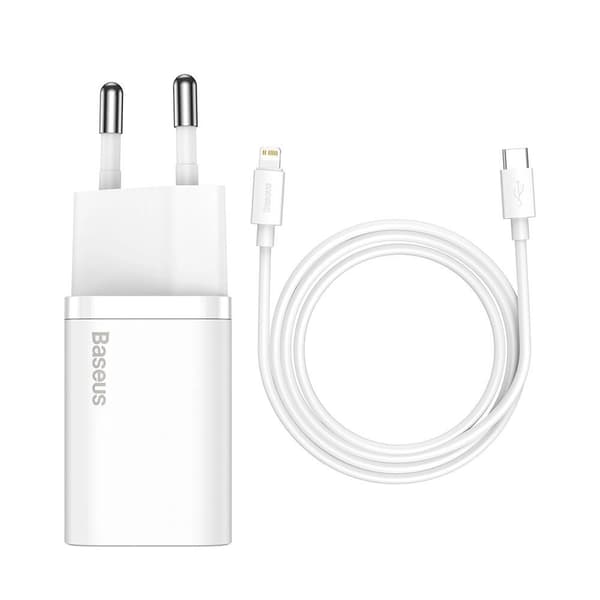 Baseus Super Si 1C Hurtigoplader USB Type C 20W Power Delivery + USB C til Lightning Kabel 1m Hvid (TZCCSUP-B02)