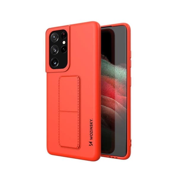 Wozinsky Kickstand Cover Silikoneetui med Stativ til Samsung Galaxy S21 Ultra 5G Rød
