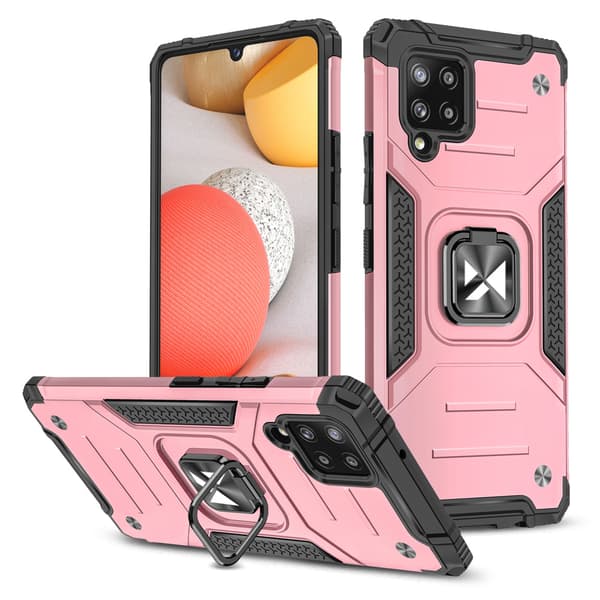 Wozinsky Ring Armor Støddæmpende Hybrid Etui med Magnetisk Holder til Samsung Galaxy A42 5G - Lyserød