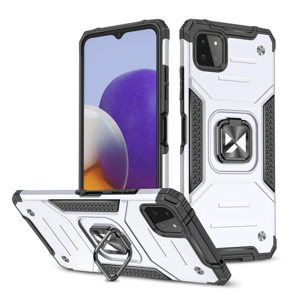 Wozinsky Ring Armor panssaroitu hybridi kotelo + magneettinen pidike Samsung Galaxy A22 4G hopea