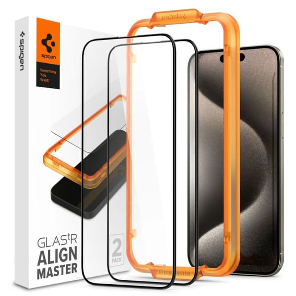 Spigen ALM Glass FC Hærdet Glas til iPhone 15 Pro Max - Sort, 2-pak