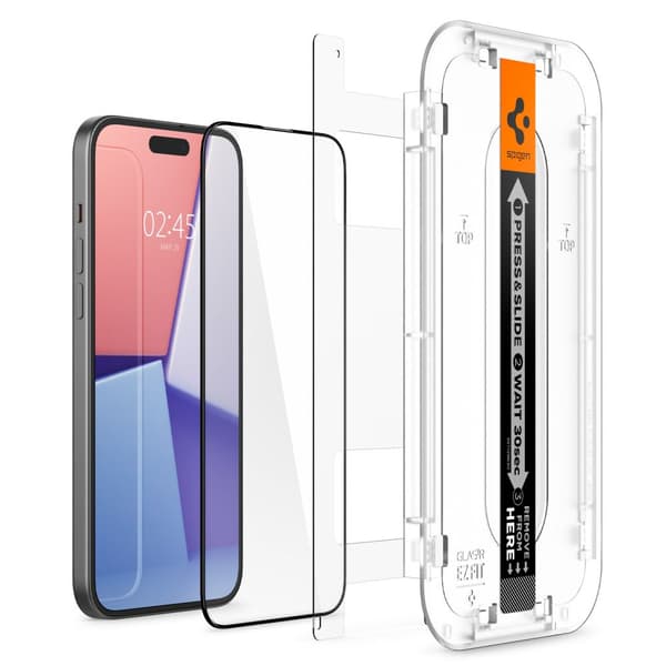 Karkaistu lasi Spigen Glas.tR EZ Fit FC iPhone 15 - musta